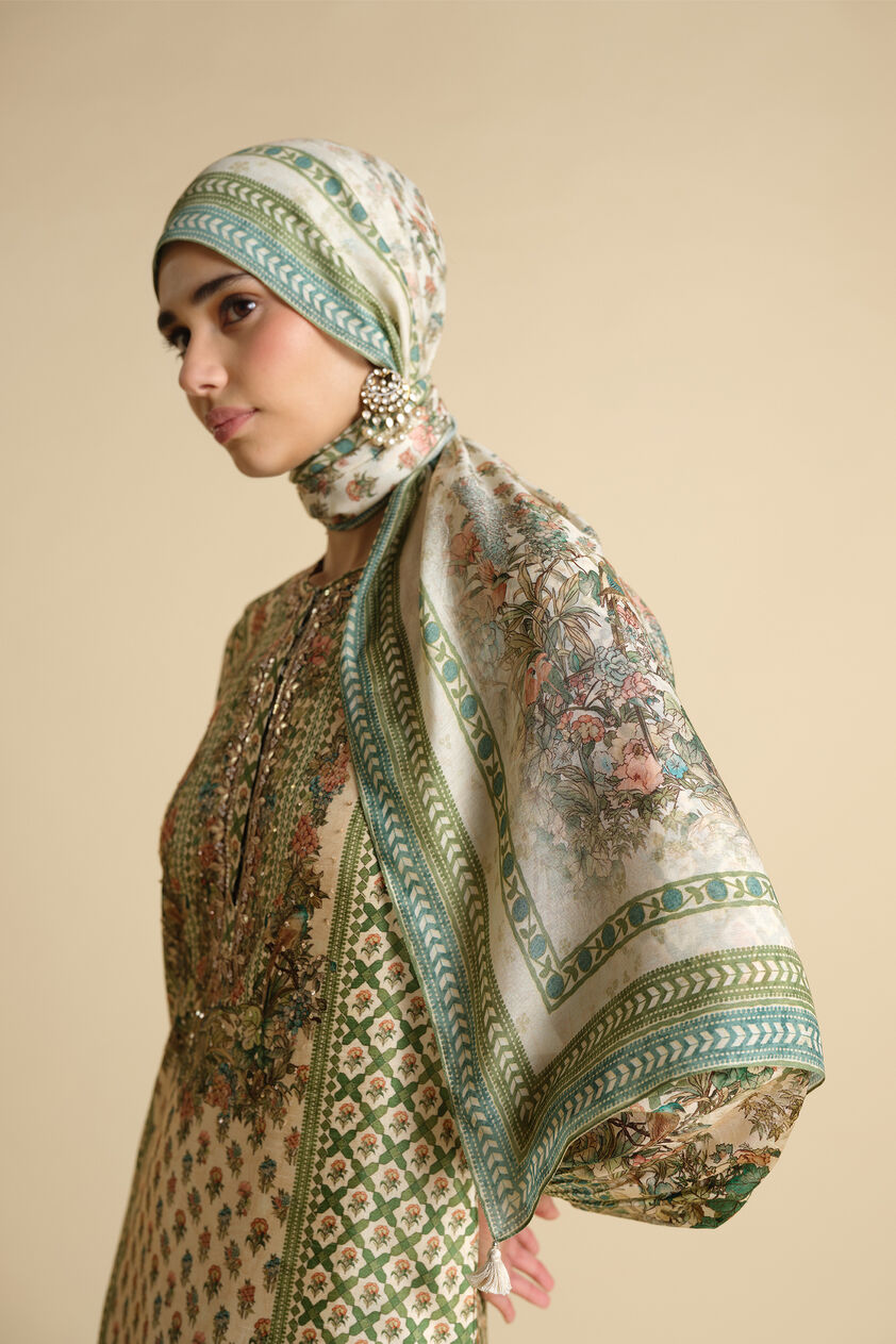 Rhiannon Printed Silk Stole - Ivory, Ivory, image 1